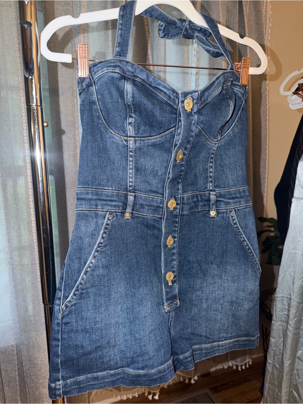 Pilcro Dark Blue Denim Halter Romper - Picture 2 of 9
